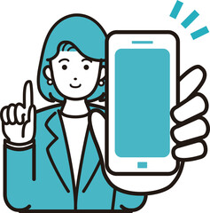 Businesswoman Using a Smartphone Illustration. Image for Mobile App, SNS, and Communication.
