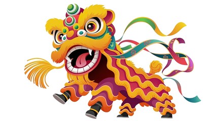 Traditional Chinese Lion Dance Barongsai Celebration Illustration. made with generative Ai
