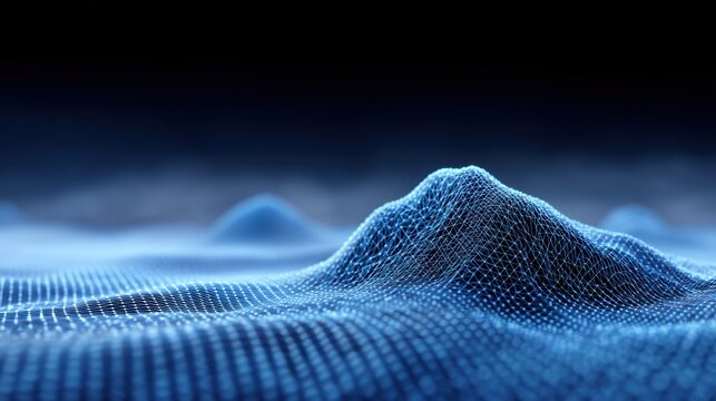 Abstract visualization of digital waves in blue tones depicting fluid motion and depth in a futuristic landscape of connected data points