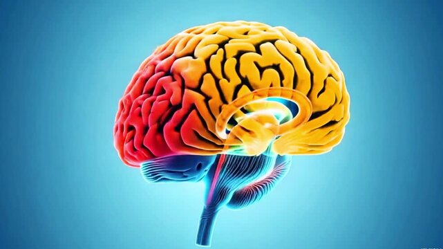 A detailed video of a human brain model with a damaged section