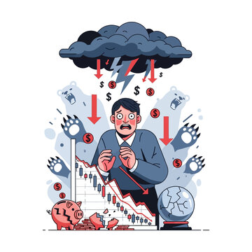 Businessman stressed by financial downtrend and economic uncertainty viewed from a worried perspective