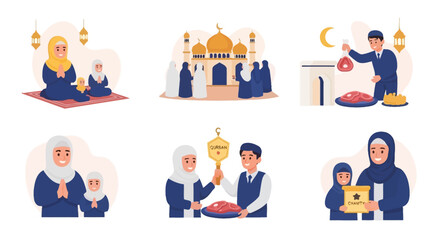 Fototapeta premium Ramadan Fasting and Prayer Illustrations.
