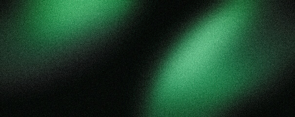 Fototapeta na wymiar Green glowing abstract shape on dark grainy black background, noise texture futuristic dynamic poster design