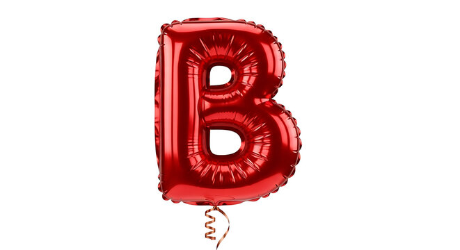 red uppercase letter b metallic foil balloon inflated and shiny on white great for birthdays parties alphabet learning.