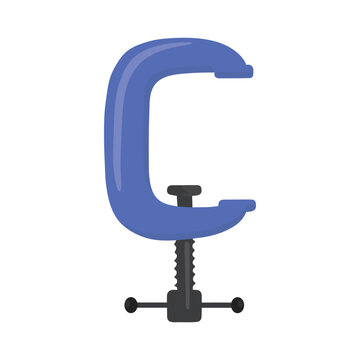 blue metal C clamp with screw mechanism displayed on a clean white background in a simple minimal style.