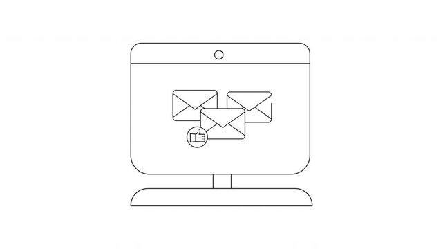 Email Communication on Computer Screen - Line Art Illustration.