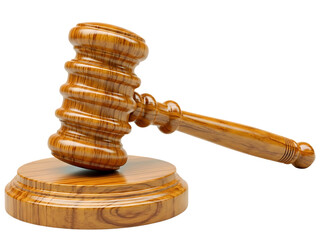 Wooden gavel resting on sound block isolated on transparent background for law and justice concepts