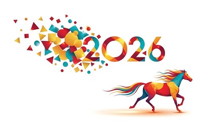 Fototapeta premium Vibrant 2026 New Year Celebration with a Majestic Horse Illustration
