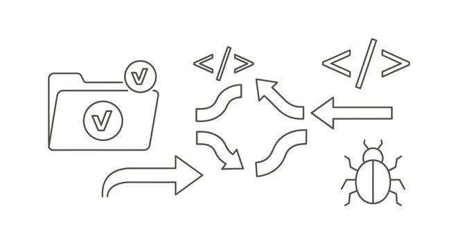 Software Development Programming and Debugging Outline Icons Set on Isolated White Background