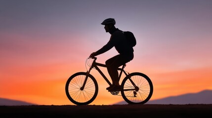 Fototapeta premium Cycling Silhouette Against Colorful Sunset Sky with Vibrant Hues and Scenic Landscape