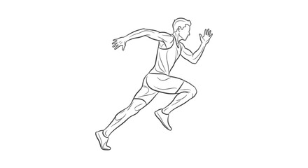 Obraz premium dynamic black and white line art illustration of a powerful male runner sprinting capturing speed athleticism and fitness.