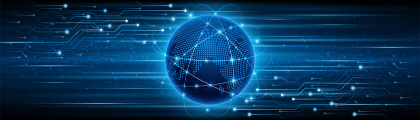 Fototapeta premium Concept of global network connection. World map. Modern internet network connection technology. High speed internet or fast wireless data transmission.