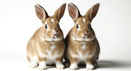 Fototapeta premium Easter sunday rabbits celebrating springtime and holiday traditions with cute twin bunny friends