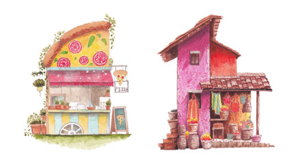 Store decorative storefront watercolor illustration