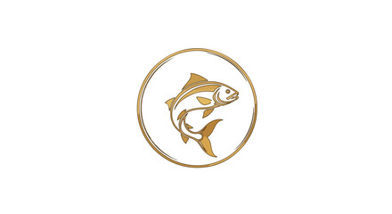Obraz premium Simple golden fish icon in a circle on a white background with a minimalist design style and a neutral color palette.