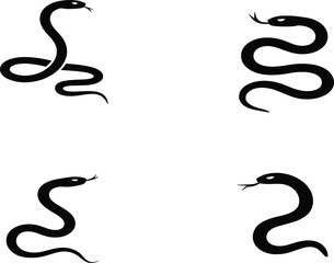 Obraz premium Black snake silhouette vector set featuring minimalist reptile shapes, dangerous serpent symbols collection for tattoo, logo and wildlife design isolated