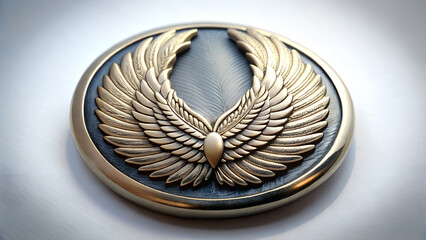 ornate golden wings emblem on dark textured background