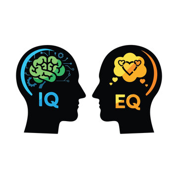 A graphic illustration of two human heads facing each other with symbolic thoughts