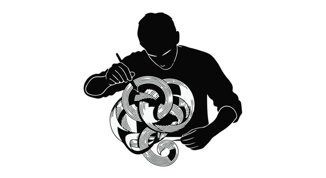 Black silhouette vector illustration of a man and boy performing extreme sports stunts on a motocross bike and bmx bicycle with an angel wing art drawing