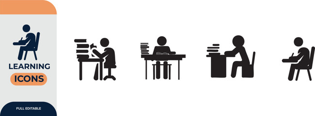 Reading or learning with a book icon for education apps and websites, Editable Icons set. Vector illustration in modern thin line style of school icons: school subjects, supplies, and online learning.