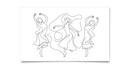 Obraz premium three graceful women dancing in elegant continuous line art portraying fluid motion artistic expression feminine power and minimalist concept.