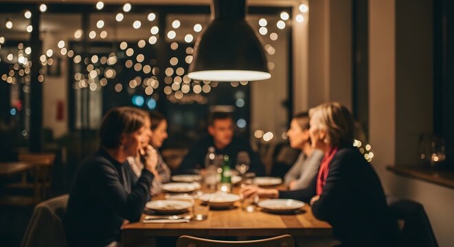 Blurred office meeting room background with colleagues gathered around a table