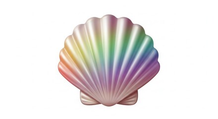 Fototapeta premium Vibrant iridescent seashell displaying a beautiful spectrum of colors on a pure white background