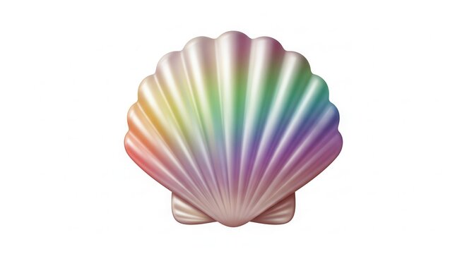 Vibrant iridescent seashell displaying a beautiful spectrum of colors on a pure white background