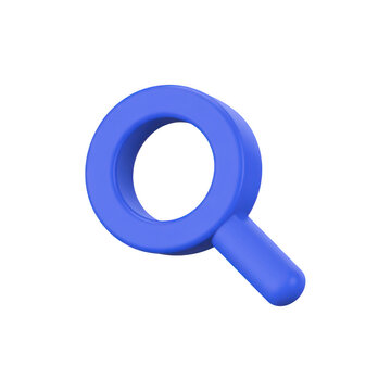 Vibrant blue 3d magnifying glass icon for search and zoom functions isolated on transparent background