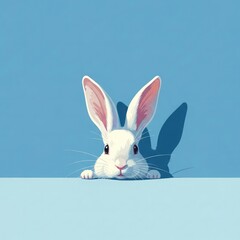 Obraz premium Easter sunday white bunny peeking out on blue background symbolizing spring and new life