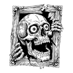 illustration of a skull hand coming out of a vector frame