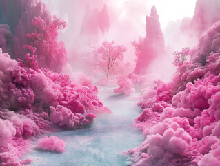 A Surreal Dreamscape of Holi Powders Blended with Soft Mist