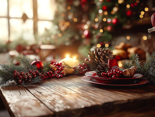 A Charming Rustic Table with Elegant Holiday-Themed Decor