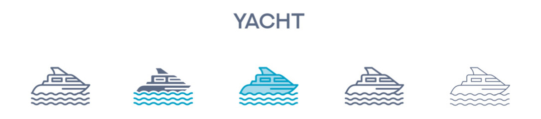 Fototapeta premium Yacht Element For Design Graphic - Multi Styles. Line Icons For Luxury Travel, Sea, And Vacation 