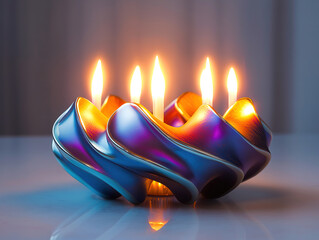 A Sleek and Stylish Hanukkah Candle Holder with Polished Metal Details