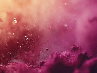 A Mesmerizing Close-Up of Holi Powder Dissolving in Water Droplets