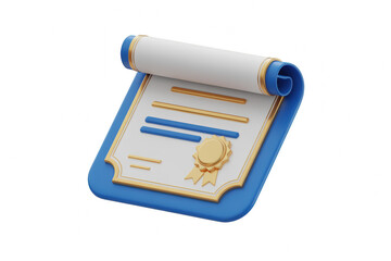 3d certificate diploma icon isolated transparent background, 3d academic diploma certificate symbol png, 3d education certificate illustration