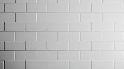 Clean white rectangular tiles with gray grout, arranged horizontally in a brick-like pattern, creating a simple, modern background