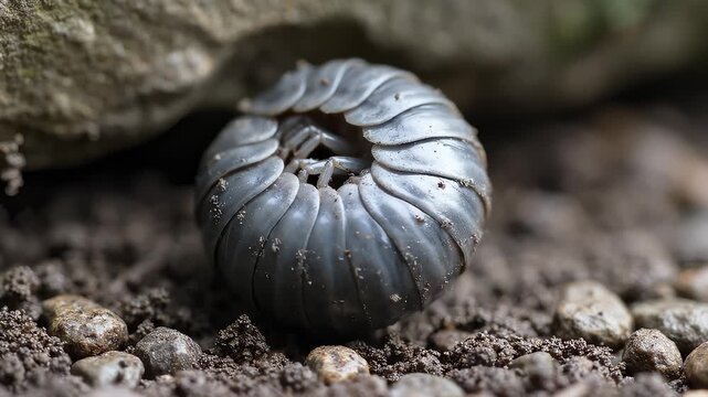 Pill Bug Rolls Into Ball to Defend Itself on the Ground