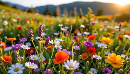 Obraz premium Vibrant Wildflower Meadow During Golden