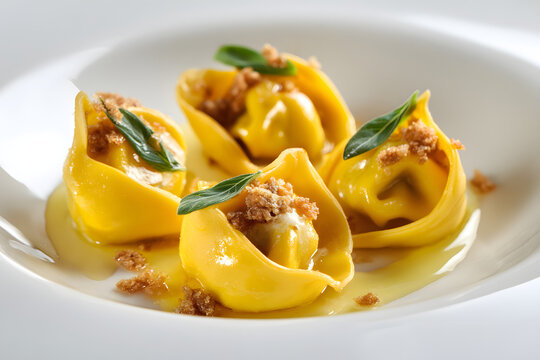 Delicious Cappellacci Pasta Filled with Butternut Squash Served in Elegant Plate