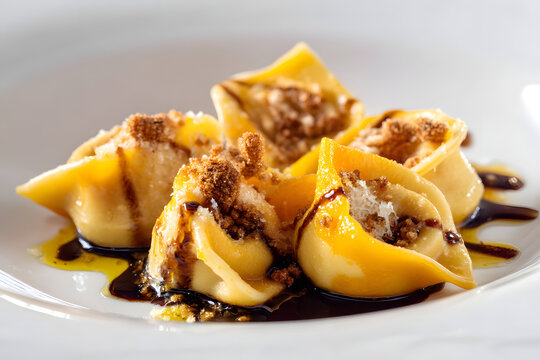 Delicious Cappellacci Pasta Filled with Butternut Squash and Topped with Crumbly Sauce