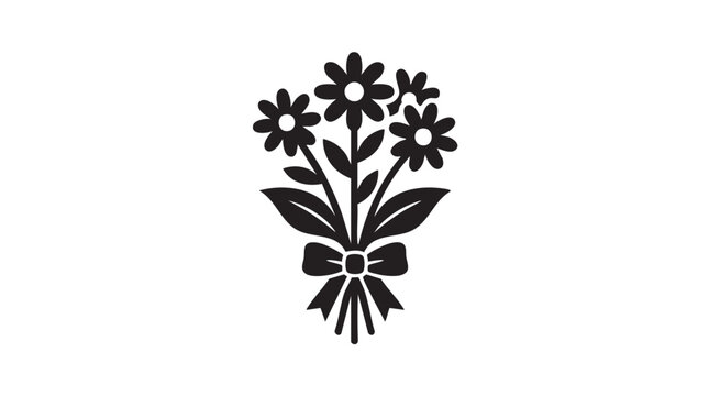 Black and White Flower Bouquet with Bow Vector Icon