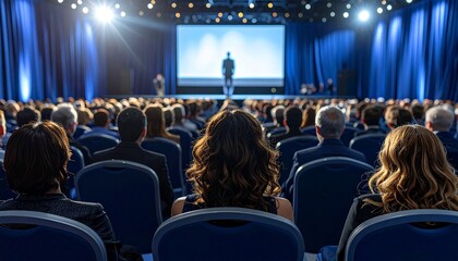 Business conference presentation with audience in auditorium