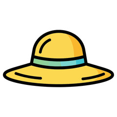 Fototapeta premium A simple, flat illustration of a yellow sun hat with a light blue band.