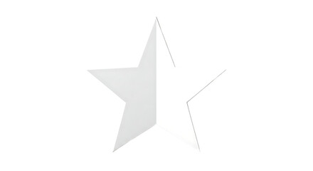 White five-pointed star symbol with folded paper effect, minimalist geometric graphic element isolated on transparent background
