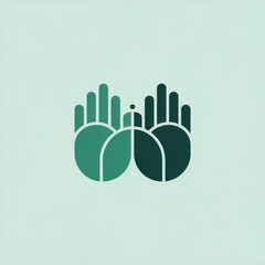 minimalis logo with two hand open, color  green leaf, soft corner with geometry shape
