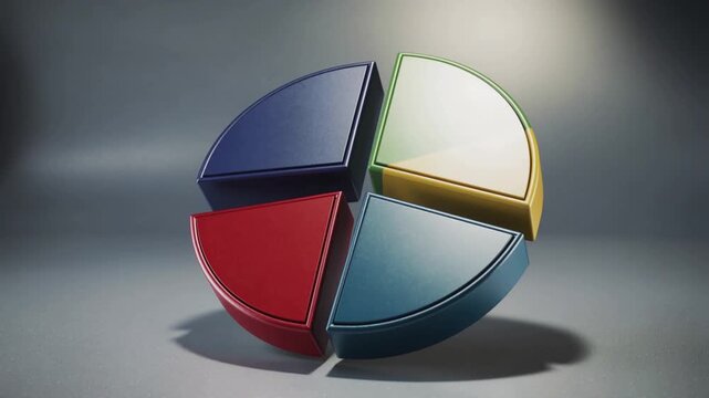 Colorful Pie Chart 3D Rendering Rotation.
