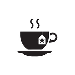 Minimalist Teacup Icon Monochrome Vector with Saucer and Steam Lines