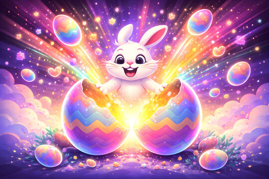 Buntes Osterhasen Design - Osterfest Wallpaper - Sch&ouml;ne Oster Bild - Osterhasen Poster